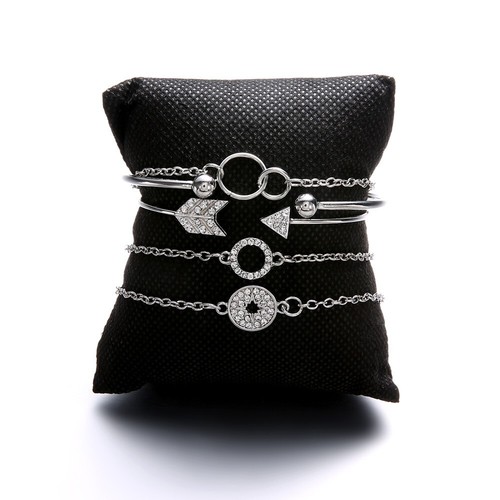 Simple Round Circle Diamond Knotted Fashion Open Geometric Chain Bracelet