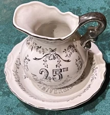 Vintage Lefton 25th Anniversary Set Porcelain Pitcher And Basin Small