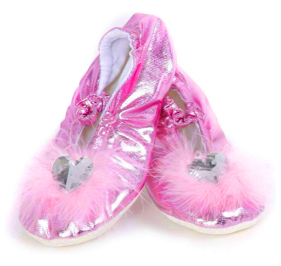 New Toddler Baby Girls Hot Pink Metallic Heart Feather Ballerina Slippers Shoes 