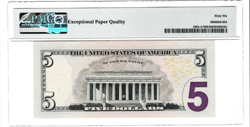 2006  $5  Federal Reserve STAR  Note ⭐ S/N  IA 03376857  BOSTON PMG 66 EPQ - Image 2 of 3