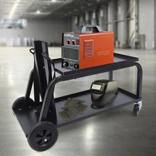 Portable 2-Layer Welding Tool Cart Black w/ 4 Wheels w/ Pushing Handle Trolley