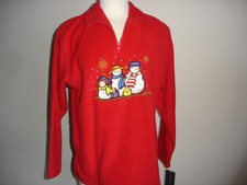 Lavon Christmas Snowman 1/4 Zip Fleece Pullover Women's Size Med Red