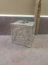 Leonard Silver plated ABCD Baby Block Coin Piggy Bank Vintage