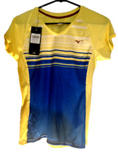 NEW Mizuno Moisture Management yellow/blue Women's Running Shirt, XS, Breathable