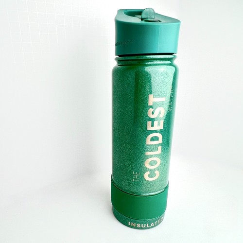 The Coldest Sport Trinkflasche Strohhalm Deckel Thermo Edelstahl 24oz Grün Glitzer