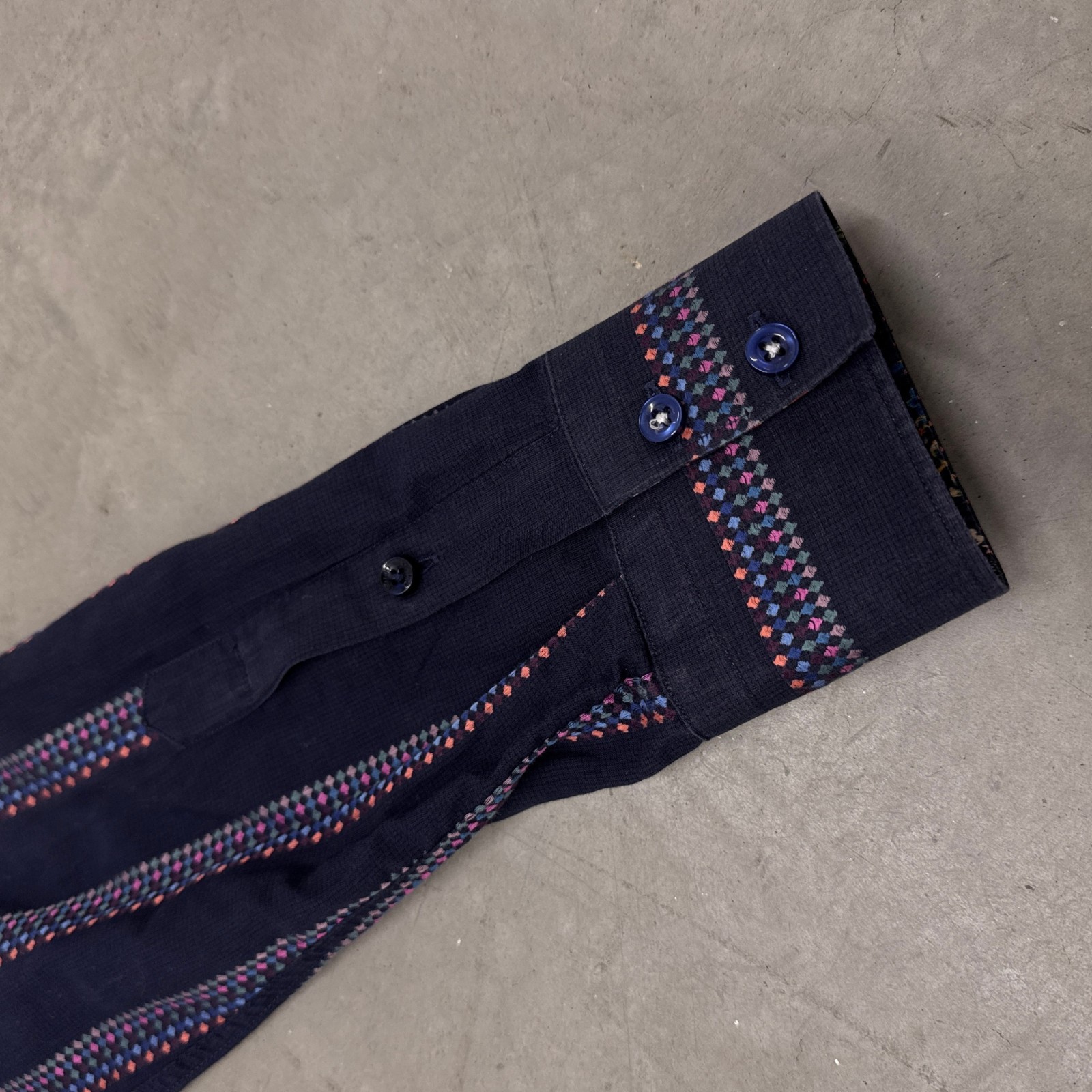 Bertigo Striped Floral Pattern Button Up Navy Blu… - image 6