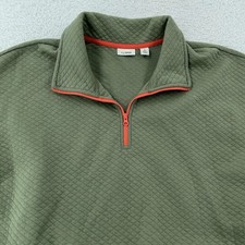 L.L.Bean Quilted Quarter Zip Pullover Sweater Women's Large Green Snap Pockets