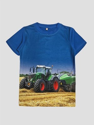S&C Kinder T-Shirt mit Traktor Motiv H503   Blaues T-Shirt mit Traktor-Print