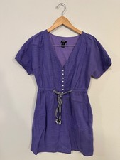 J.Crew Purple Button Front Tie Waist Cotton Dress Women's Size 6