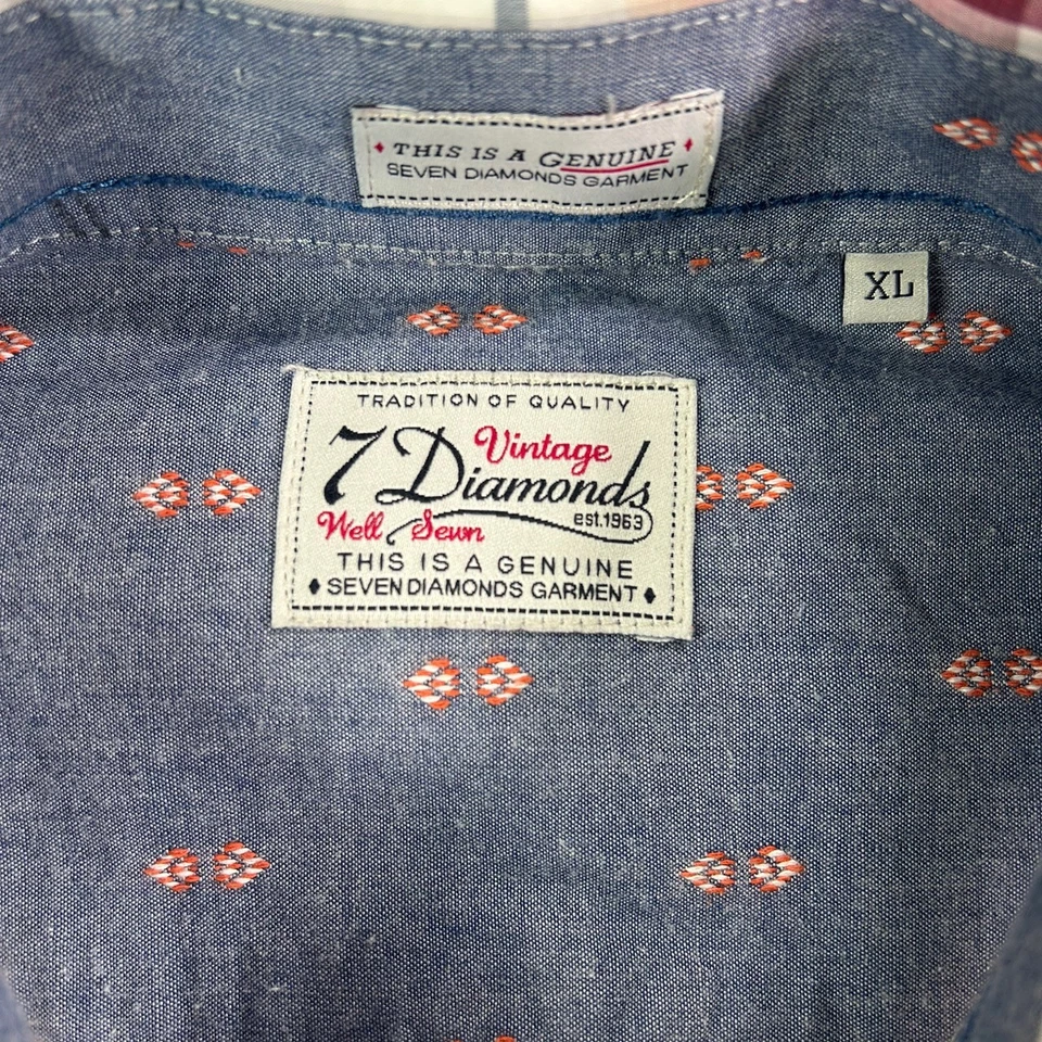 7 Diamonds Men's Shirt XL SLIM (46" Chest) Plaid Short Sleeve Button Down Casual - Image 3 of 4