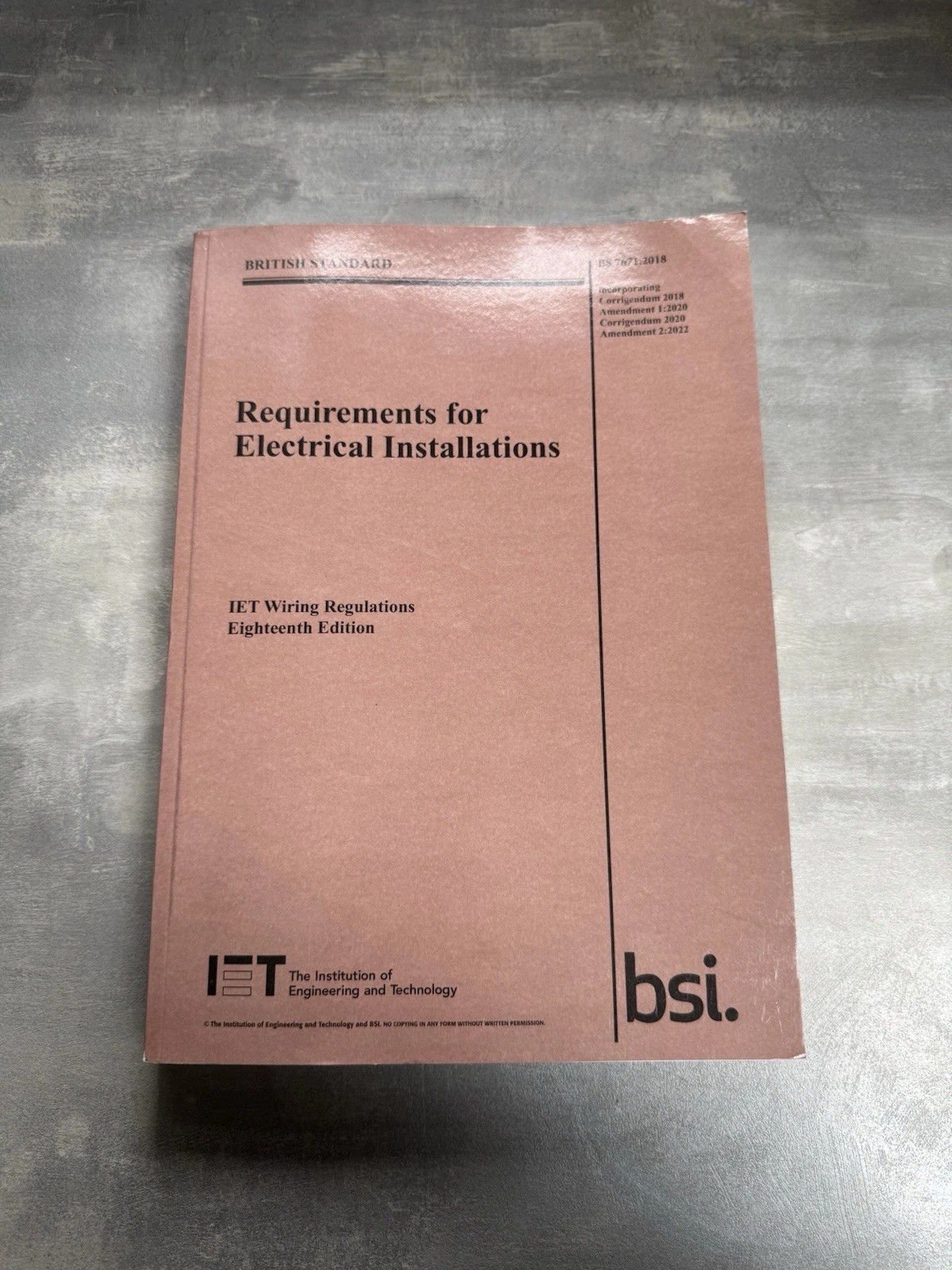 IET Requirements for Electrical Installations Wiring Regulations BS7671:2018