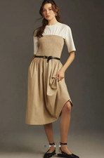 Maeve Anthropologie Tan White Lilou Twofer Midi Dress, Size M