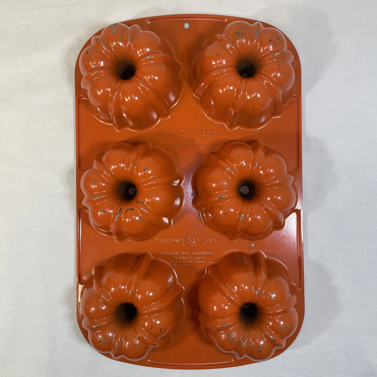 Vintage Nordic Ware Bundt 6 Fluted Muffin Pan Orange #4 Aluminum Bundtlette Pan
