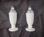 Vintage Milk Glass Diamond Pattern Salt and Pepper Shakers