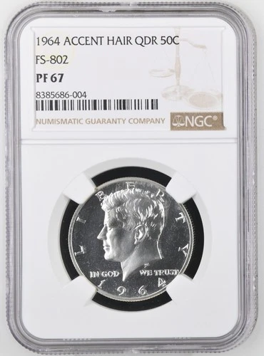 1964 Kennedy Half Accented Hair QDR FS 802 NGC PF67 White PR67 Accent