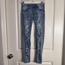 American Eagle Jegging Women's Size 00 REG 27x28 Super Stretch Distressed Blue