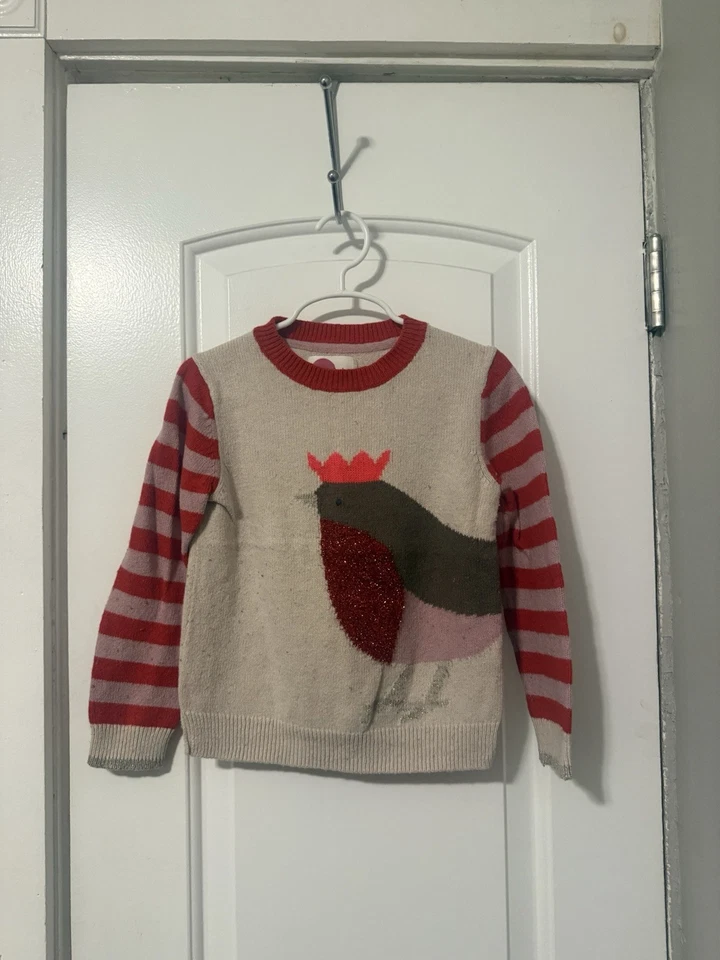 Mini Boden Girls Christmas Holiday Glitter Sweater Red With Stripes Size 5/6 - Image 4 of 4