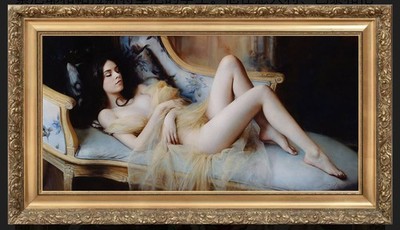 Hand-painted oil painting art female woman nude on canvas 24''X48''