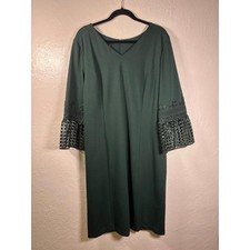 Talbots Dark Green Sheath Dress 18 Crocheted Lace Long Sleeves Holiday Office