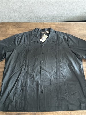 Cafe Luna Mens S/S Guayabera Black Shirt 3XL Button Down Up Short Sleeve NEW NWT