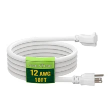 10 Ft Outdoor Extension Cord - 12/3 SJTW Heavy Duty White Extension Cable wit...