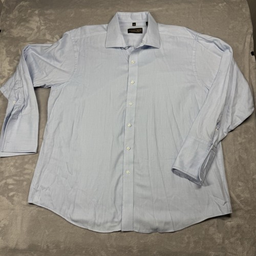 Donald J. Trump Men's Herringbone Blue Long Sleeve Button Up Shirt Size 17 ½ - Picture 3 of 7