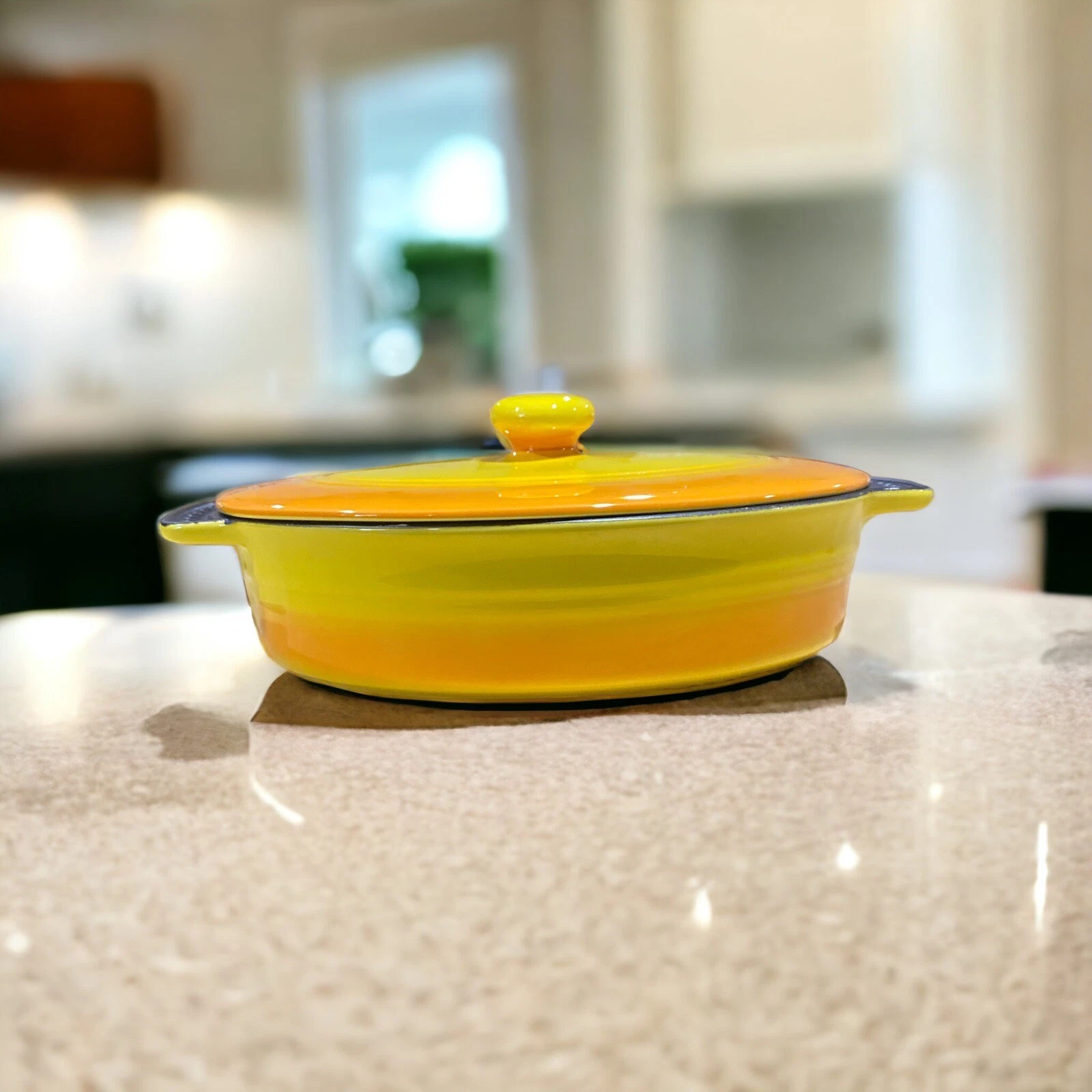 Parini Yellow Orange Casserole Dish Cast Iron Pot Cookware Dutch Oven with lid