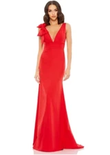 NWT Mac Duggal Bow Shoulder V-Neck Gown 49454 Women's Red 12