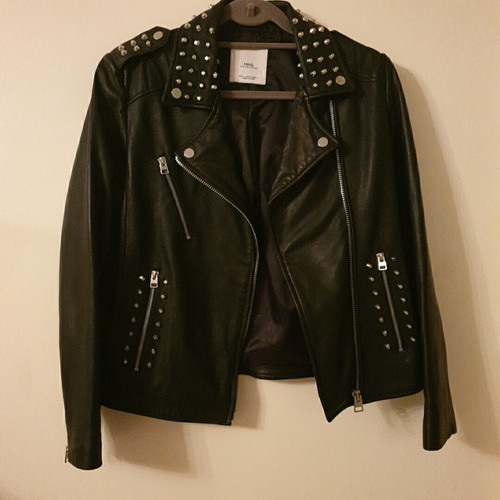 Womens Leather Jacket Size 12 14 Real Biker Large Studded Soft 100% Genuine - Picture 8 of 17