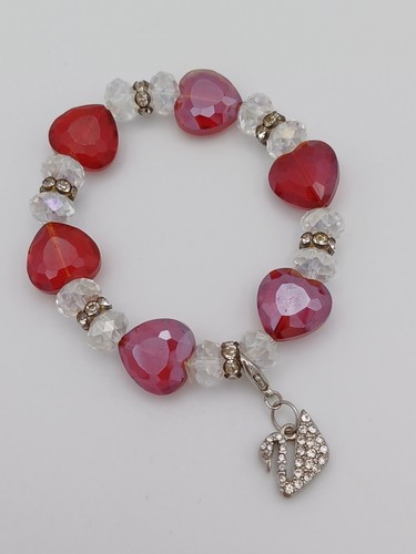 Swarovski Stamped Red & Clear Heart Crystal Swan Charm Beaded Stretch Bracelet - Picture 14 of 14