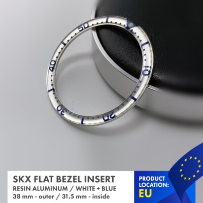 SKX007 SKX009 38mm*31.5mm Flat Aluminum Resin Watch Bezel Insert - White Blue