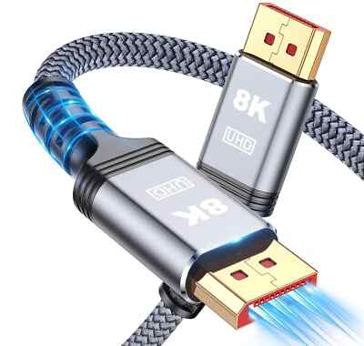 DisplayPort Cable UHD 8K 10FT 8K@60hz, 4K@144hz32.4Gbps, HDR, HBR3 DP to DP Cord