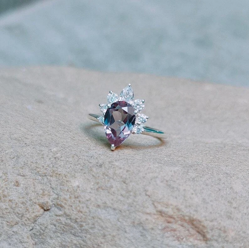 Anello alessandrite, anello alessandrite creato in laboratorio, anello in arg... - Immagine 3 di 4