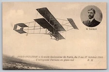 1909 Farman Biplane Aviation Postcard Grande Quinzaine de Paris Flight Unused