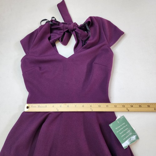 B Smart Dress 1 Burgundy Fit Flare Stretch Tie Open Back Cap Sleeve Wedding New - Picture 7 of 9