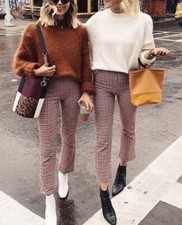 151. Free People Rudy Flared Houndstooth Trouser Pants Wide Leg High Waisted NWT