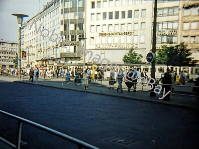 1955 Downtown Street Scene Train Frankfurt Germany Red-Border Kodachrome Slide