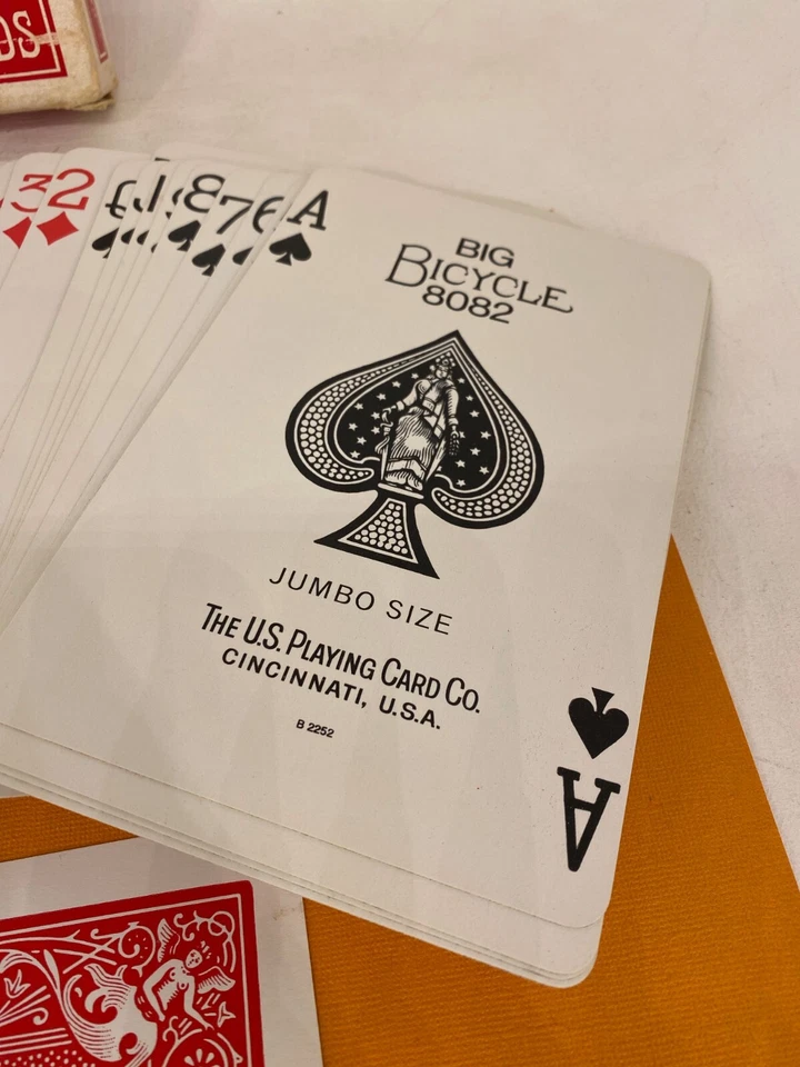 Vintage U.S. Playing Card Co ❤ Big Bicycle 8082 ❤ JUMBO Cards - Red Rider Back - image 2 of 4
