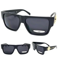 Classic Hip Hop Rapper Gangster SUN GLASSES Black Frame Gold Medallion Dark Lens