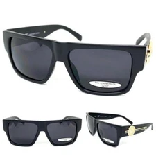 Classic Hip Hop Rapper Gangster SUN GLASSES Black Frame Gold Medallion Dark Lens