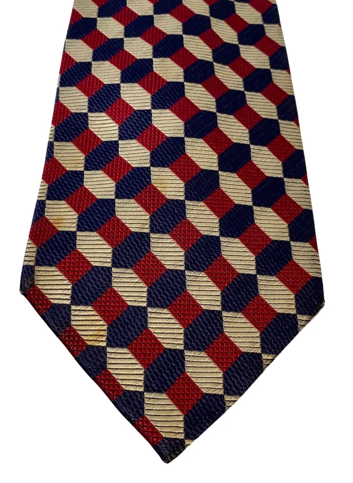 Corbata Cardinal 100% Seda Vintage | 57" | Azul Rojo y Dorado, Preppy, Geométrica Foto 4 de 4