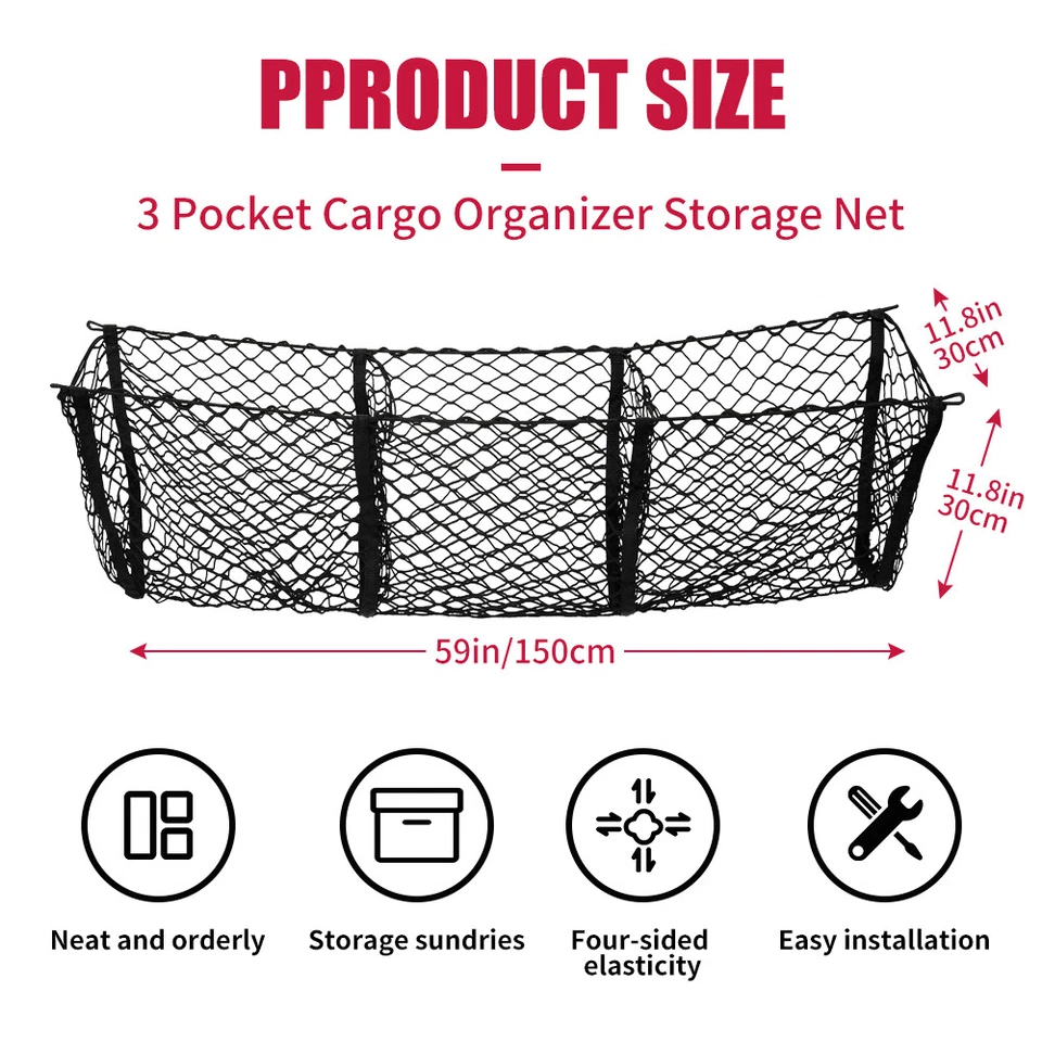 Red de carga de malla estilo sobre maletero trasero de 3 bolsillos para Ford F-150 Lariat STX Foto 3 de 4