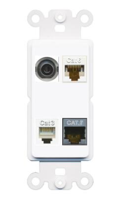 [4 Ports] 3-5MM CAT6 CAT7 PHONE Port Wall Plate Rocker White