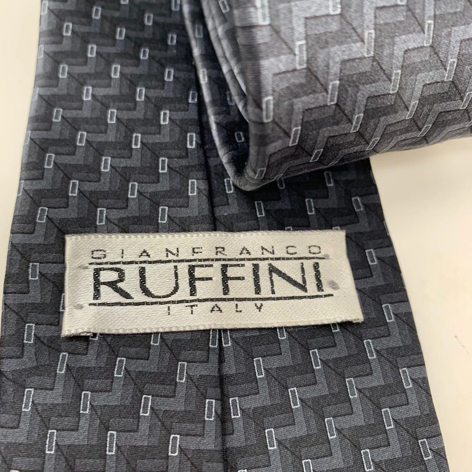 Corbata para hombre de diseñador Gianfranco Ruffini 100 % gris seda estampada Italia Foto 4 de 4