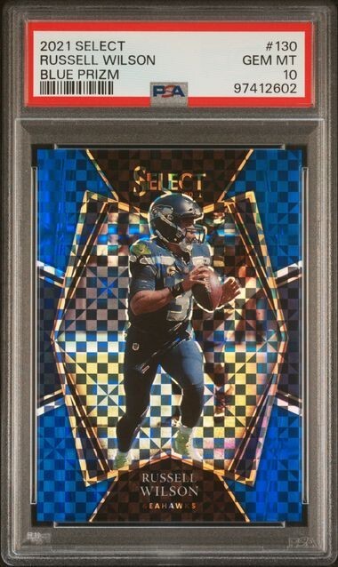 2021 NFL Panini Select Blue Prizm #130 Russell Wilson Seahawks /149 PSA 10 POP 2
