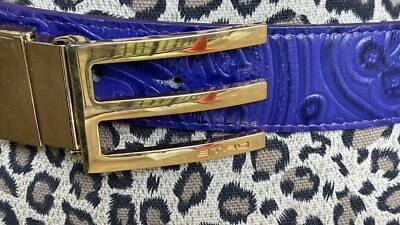 Etro Gold Buckle Logo leather Purple/Blue belt | eBay