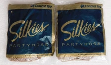 VTG Silkies Control Top Pantyhose/ support legs Lot of 2 Medium- Nude 105 NIP