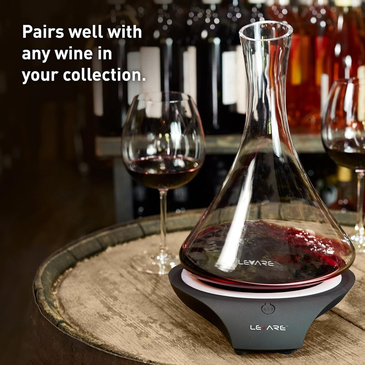 Levare LEVARE Electric Aerator And Glass Decanter Set, Smart Swirl Aerating Base Ages Wine In
