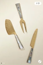 Anthropologie Spread The Love Arctic Cheese Knive Set Mother Of Pearl Inlay, New