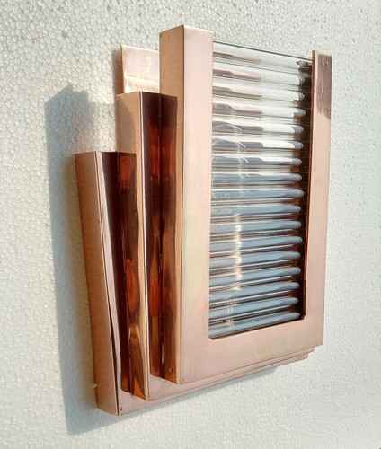 Vintage Old Art Deco Skyscraper Copper & Glass Rod Ship Light Wall Sconces Lamp - Picture 6 of 7